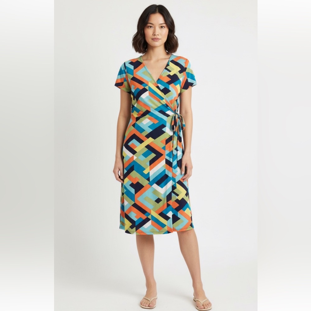 Emma & Michele Multicolor Wrap Dress - Size XL